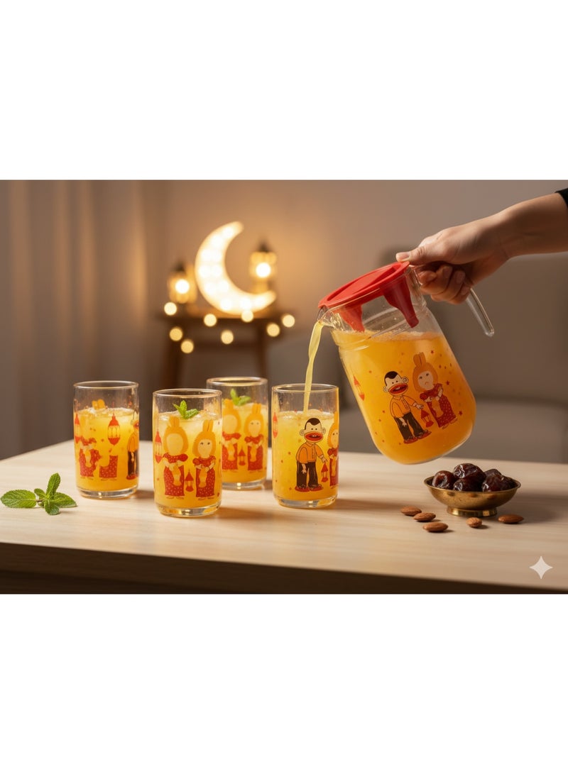"Ramadan Nostalgia" Hospitality Set – Large Pitcher & 6 Cups featuring Bogi & Tamtam Design - Image 3